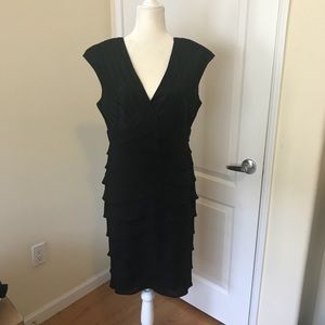 Adrianna Papell Shutter Pleat Crepe Dress Black